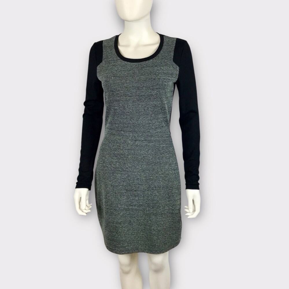 French Connection Gray & Black Dress Body Con Long Sleeve & Knee Length